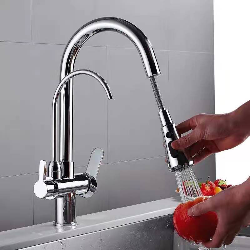 Contemporary Pull down Kitchen Faucet Double Handle High Arch 2-Function Water Filler Clearhalo 'Home Improvement' 'home_improvement' 'home_improvement_kitchen_faucets' 'Kitchen Faucets' 'Kitchen Remodel & Kitchen Fixtures' 'Kitchen Sinks & Faucet Components' 'kitchen_faucets' 1200x1200_9b532cf1-55a7-4710-b810-80f51a6b4e8e