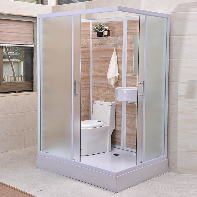 Framed Single Sliding Shower Kit Rectangle Frosted Shower Stall Clearhalo 'Bathroom Remodel & Bathroom Fixtures' 'Home Improvement' 'home_improvement' 'home_improvement_shower_stalls_enclosures' 'Shower Stalls & Enclosures' 'shower_stalls_enclosures' 'Showers & Bathtubs' 1200x1200_9b5d4a39-e132-41c9-9352-aca69af7e1f7