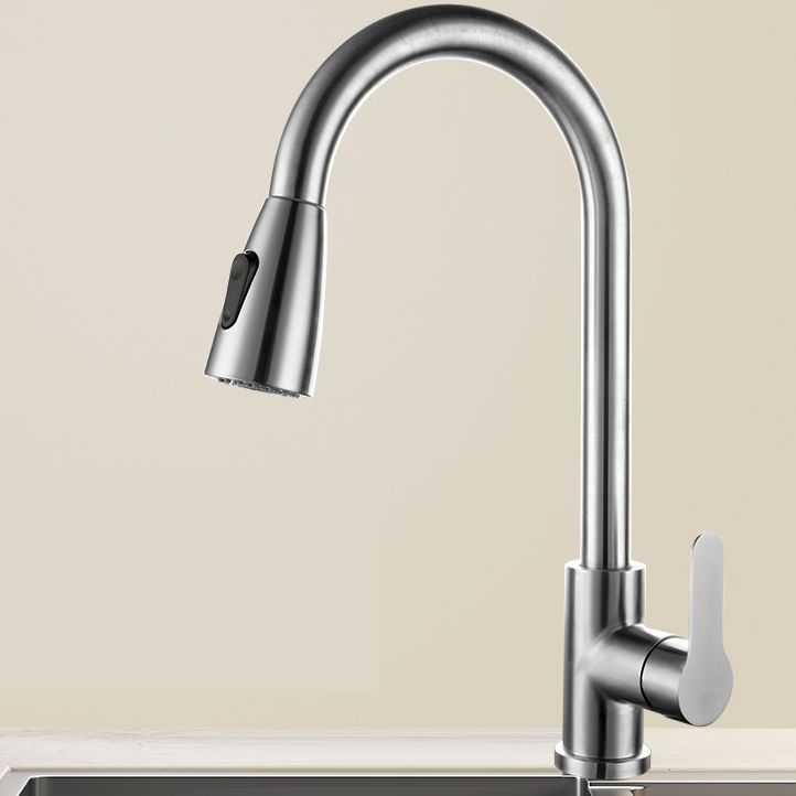 Modern Kitchen Faucet Pure Color Stainless Steel Kitchen Faucet Clearhalo 'Home Improvement' 'home_improvement' 'home_improvement_kitchen_faucets' 'Kitchen Faucets' 'Kitchen Remodel & Kitchen Fixtures' 'Kitchen Sinks & Faucet Components' 'kitchen_faucets' 1200x1200_9b5d6cdf-211f-4189-9558-0405c48c1e21