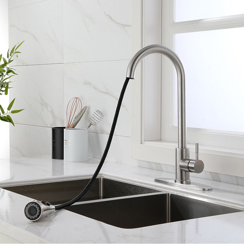 Pull Down Kitchen Standard Faucet Single Handle Faucet with Pull Out Sprayer Clearhalo 'Home Improvement' 'home_improvement' 'home_improvement_kitchen_faucets' 'Kitchen Faucets' 'Kitchen Remodel & Kitchen Fixtures' 'Kitchen Sinks & Faucet Components' 'kitchen_faucets' 1200x1200_9bdc985d-f549-4944-9a87-fa6018505ae4