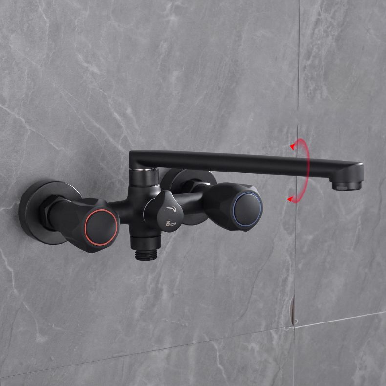Modern Tub Faucet Trim Black Wall Mounted Swivel Spout with Handheld Shower Clearhalo 'Bathroom Remodel & Bathroom Fixtures' 'Bathtub Faucets' 'bathtub_faucets' 'Home Improvement' 'home_improvement' 'home_improvement_bathtub_faucets' 1200x1200_9c5b850a-76b5-4a9d-9412-f73e331477be