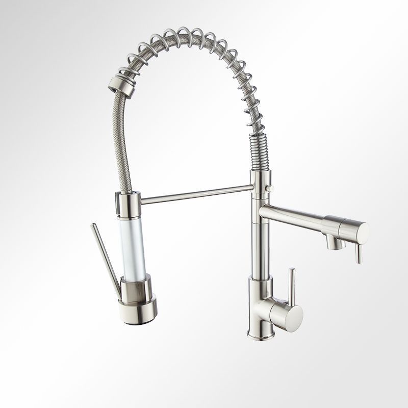 Modern Farmhouse Faucet Spout Double Levers Kitchen Faucet High Arch Filler with Sprayer Clearhalo 'Home Improvement' 'home_improvement' 'home_improvement_kitchen_faucets' 'Kitchen Faucets' 'Kitchen Remodel & Kitchen Fixtures' 'Kitchen Sinks & Faucet Components' 'kitchen_faucets' 1200x1200_9c861eff-4127-4a97-b252-ebb95d3868d5