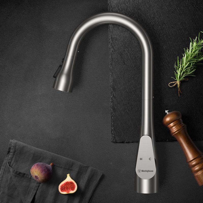 Modern Touch Sensor Kitchen Sink Faucet Swivel Spout with Pull Down Sprayer Clearhalo 'Home Improvement' 'home_improvement' 'home_improvement_kitchen_faucets' 'Kitchen Faucets' 'Kitchen Remodel & Kitchen Fixtures' 'Kitchen Sinks & Faucet Components' 'kitchen_faucets' 1200x1200_9c913f7e-081e-4157-adab-833f357c9f64