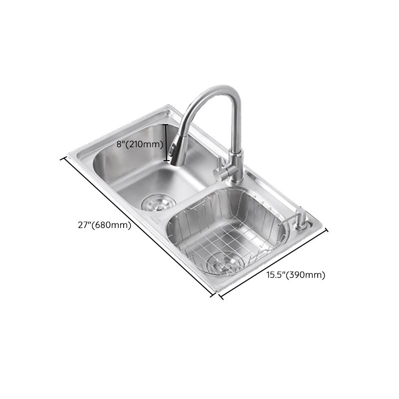 Dirt Resistant Kitchen Double Sink Stainless Steel Drop-In Kitchen Sink Clearhalo 'Home Improvement' 'home_improvement' 'home_improvement_kitchen_sinks' 'Kitchen Remodel & Kitchen Fixtures' 'Kitchen Sinks & Faucet Components' 'Kitchen Sinks' 'kitchen_sinks' 1200x1200_9c99a64f-7a22-47db-a7d1-bc42fe17dda1