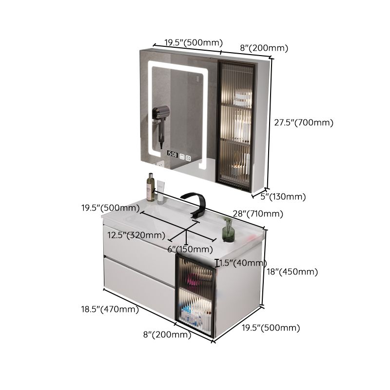 Rectangular Bathroom Vanity Single Sink Wall Mount Mirror Glam Vanity with Drawers Clearhalo 'Bathroom Remodel & Bathroom Fixtures' 'Bathroom Vanities' 'bathroom_vanities' 'Home Improvement' 'home_improvement' 'home_improvement_bathroom_vanities' 1200x1200_9ca92fda-d98c-450f-b378-3d09ffa168bc