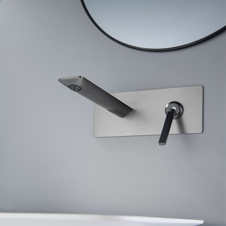 Modern Lavatory Faucet Single Handle Metal Wall Mounted Bathroom Faucet Clearhalo 'Bathroom Remodel & Bathroom Fixtures' 'Bathroom Sink Faucets' 'Bathroom Sinks & Faucet Components' 'bathroom_sink_faucets' 'Home Improvement' 'home_improvement' 'home_improvement_bathroom_sink_faucets' 1200x1200_9cb48e62-1e99-4812-b4ad-d264d9e99c1c