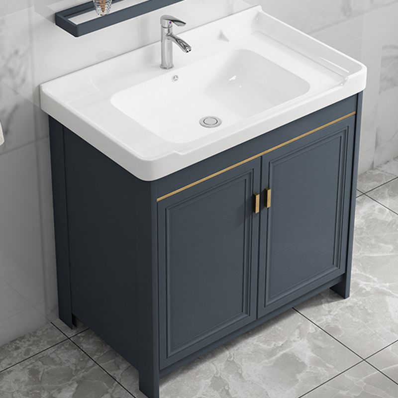 Freestanding Bath Vanity Blue Rectangle Mirror 2 Doors Bathroom Vanity with Single Sink Clearhalo 'Bathroom Remodel & Bathroom Fixtures' 'Bathroom Vanities' 'bathroom_vanities' 'Home Improvement' 'home_improvement' 'home_improvement_bathroom_vanities' 1200x1200_9cca7870-8b14-457a-9356-3f07873fdef8