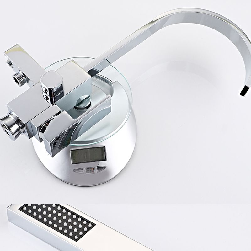 Contemporary Freestanding Tub Filler Brass Tub Filler with Hand-shower Clearhalo 'Bathroom Remodel & Bathroom Fixtures' 'Bathtub Faucets' 'bathtub_faucets' 'Home Improvement' 'home_improvement' 'home_improvement_bathtub_faucets' 1200x1200_9cd8209f-c188-46c7-9736-72c884933ca2