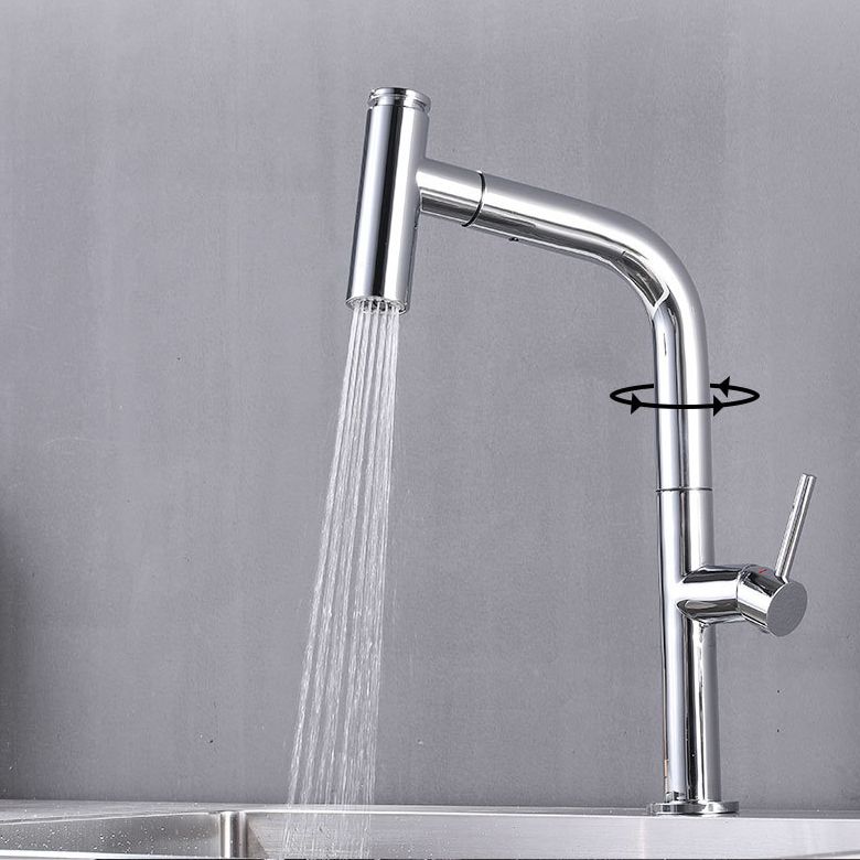 Modern Pull Down Single Handle Kitchen Faucet 1 Hold Faucet with Pull Out Sprayer Clearhalo 'Home Improvement' 'home_improvement' 'home_improvement_kitchen_faucets' 'Kitchen Faucets' 'Kitchen Remodel & Kitchen Fixtures' 'Kitchen Sinks & Faucet Components' 'kitchen_faucets' 1200x1200_9cea3f53-ecaf-4a56-aa84-c07d5a568b85