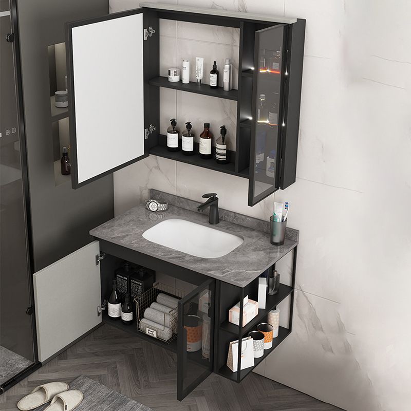 Contemporary Square Sink Cabinet Mirror Cabinet Bathroom Wall Mount Vanity Cabinet Clearhalo 'Bathroom Remodel & Bathroom Fixtures' 'Bathroom Vanities' 'bathroom_vanities' 'Home Improvement' 'home_improvement' 'home_improvement_bathroom_vanities' 1200x1200_9d033117-4add-4c3c-be7b-34a1a1707d26