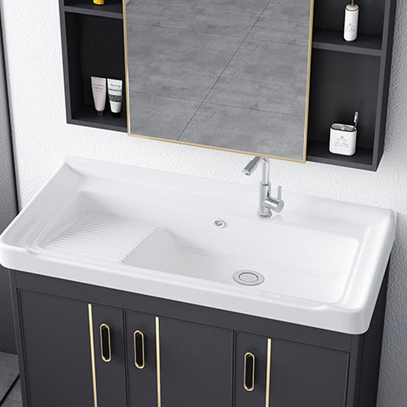 Metal Bathroom Vanity Set 2 Doors Freestanding Rectangle Single Sink Bathroom with Mirror Clearhalo 'Bathroom Remodel & Bathroom Fixtures' 'Bathroom Vanities' 'bathroom_vanities' 'Home Improvement' 'home_improvement' 'home_improvement_bathroom_vanities' 1200x1200_9d35cdd3-1cb2-4997-a3d1-8bb62f86c25e