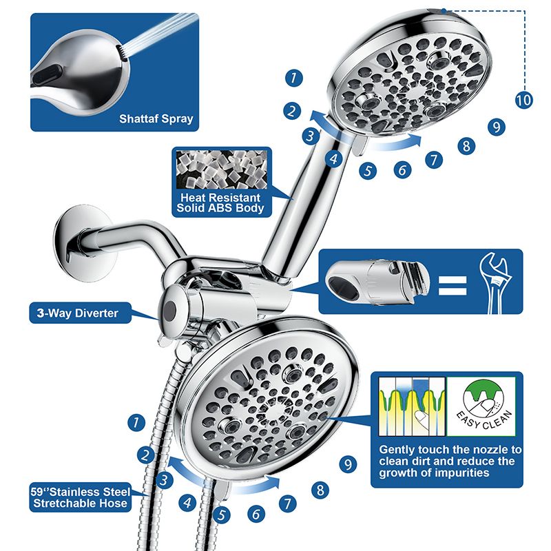Contemporary Shower Combo Adjustable Shower Head Chrome Ceiling Mounted Round Shower Head Clearhalo 'Bathroom Remodel & Bathroom Fixtures' 'Home Improvement' 'home_improvement' 'home_improvement_shower_heads' 'Shower Heads' 'shower_heads' 'Showers & Bathtubs Plumbing' 'Showers & Bathtubs' 1200x1200_9d793349-ad27-4bf4-8ca6-3575326ab016