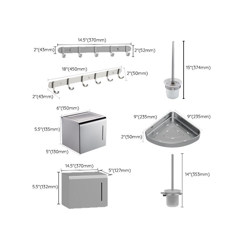 7 Piece Bathroom Accessory Set Modern Aluminum Bathroom Set in Silver Clearhalo 'Bathroom Hardware Sets' 'Bathroom Hardware' 'Bathroom Remodel & Bathroom Fixtures' 'bathroom_hardware_sets' 'Home Improvement' 'home_improvement' 'home_improvement_bathroom_hardware_sets' 1200x1200_9d8d5b38-ef82-490a-b2b1-42699bbb3aee