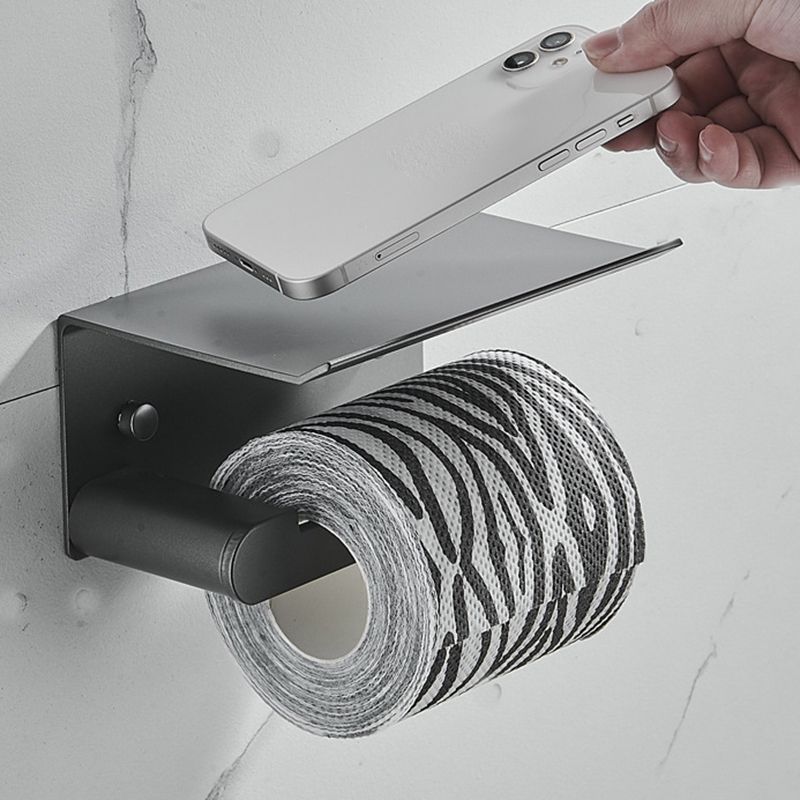 7-Piece Bathroom Hardware Set Matte Black/Gray with Bath Shelf/Towel Bar/Robe Hooks Clearhalo 'Bathroom Hardware Sets' 'Bathroom Hardware' 'Bathroom Remodel & Bathroom Fixtures' 'bathroom_hardware_sets' 'Home Improvement' 'home_improvement' 'home_improvement_bathroom_hardware_sets' 1200x1200_9dc61978-2d3e-43dc-baff-42fc8f3d932b