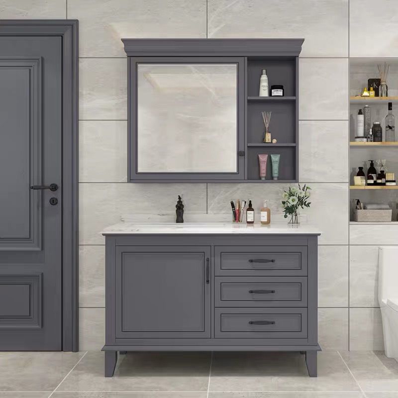Modern Gray Sink Vanity Freestanding Wooden Bathroom Vanity with Drawers Clearhalo 'Bathroom Remodel & Bathroom Fixtures' 'Bathroom Vanities' 'bathroom_vanities' 'Home Improvement' 'home_improvement' 'home_improvement_bathroom_vanities' 1200x1200_9dd702c8-aae6-4c25-bc21-673de6c3b8b3