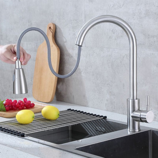 Modern Bridge Kitchen Faucet 304 Stainless Steel Pull Out Faucet Swivel Spout Pot Filler Clearhalo 'Home Improvement' 'home_improvement' 'home_improvement_kitchen_faucets' 'Kitchen Faucets' 'Kitchen Remodel & Kitchen Fixtures' 'Kitchen Sinks & Faucet Components' 'kitchen_faucets' 1200x1200_9e0f7943-adb0-46f9-a43f-a41d6aa97ee4