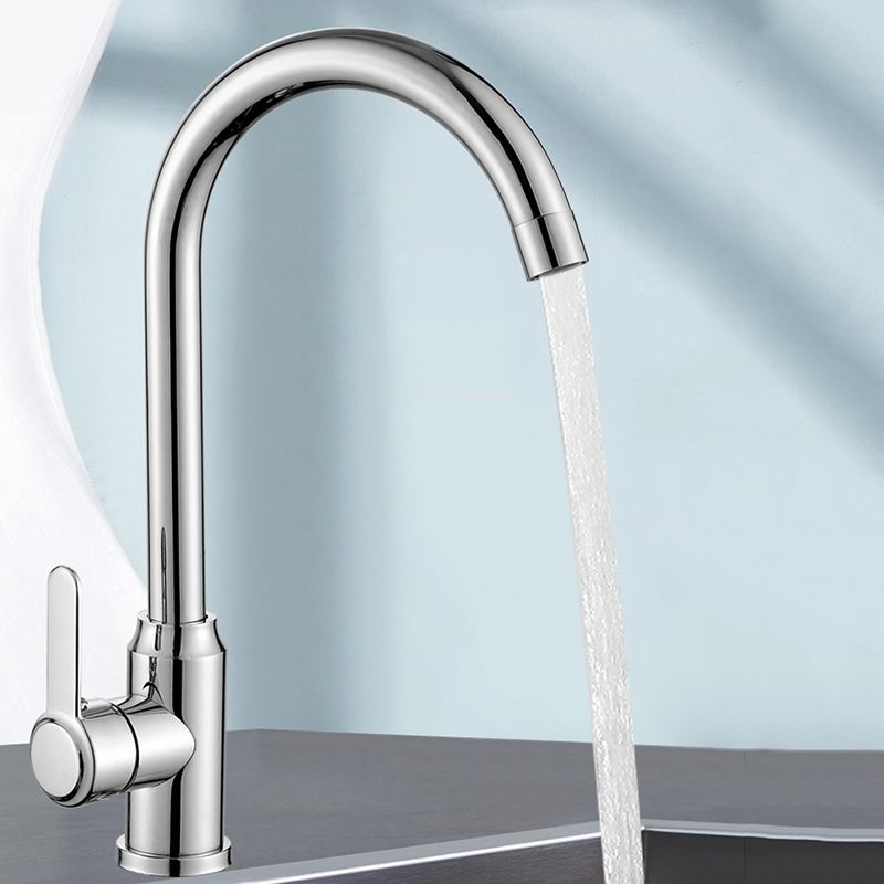 Modern Single Handle Kitchen Faucet 304 Stainless Steel Faucet in Chrome Clearhalo 'Home Improvement' 'home_improvement' 'home_improvement_kitchen_faucets' 'Kitchen Faucets' 'Kitchen Remodel & Kitchen Fixtures' 'Kitchen Sinks & Faucet Components' 'kitchen_faucets' 1200x1200_9e29ac8a-6c3f-49f4-89be-0d6e9d155c3b