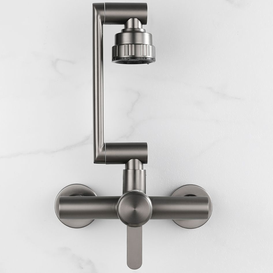 Modern Wall Mounted Kitchen Faucet Single Handle Faucet in Chrome Clearhalo 'Home Improvement' 'home_improvement' 'home_improvement_kitchen_faucets' 'Kitchen Faucets' 'Kitchen Remodel & Kitchen Fixtures' 'Kitchen Sinks & Faucet Components' 'kitchen_faucets' 1200x1200_9e770160-6c02-4533-9f13-2c742b03cd0c