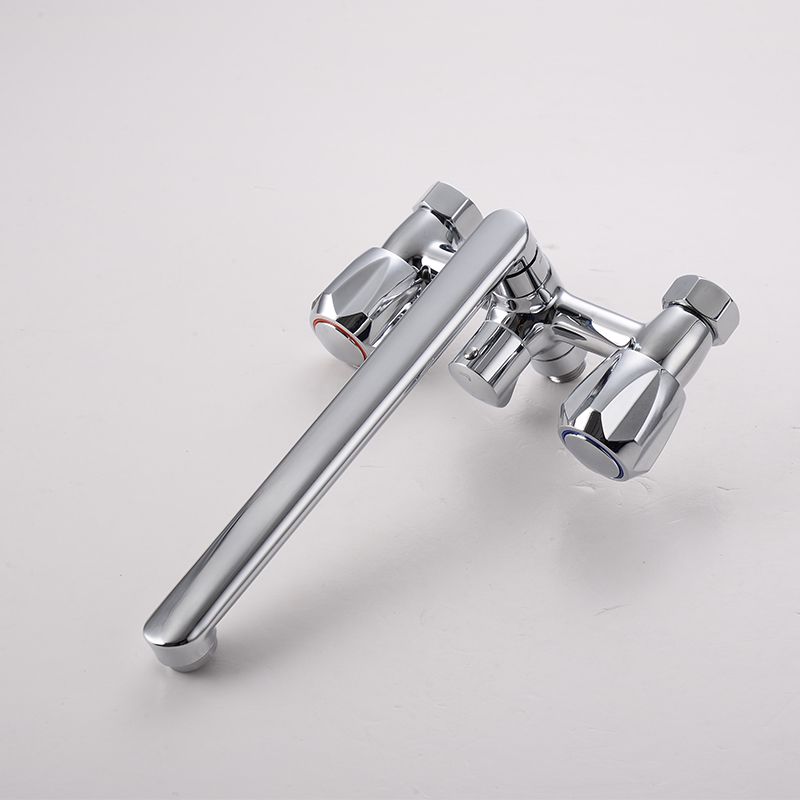 Contemporary Tub Faucet Trim Chrome Wall Mounted Swivel Spout with Handheld Shower Clearhalo 'Bathroom Remodel & Bathroom Fixtures' 'Bathtub Faucets' 'bathtub_faucets' 'Home Improvement' 'home_improvement' 'home_improvement_bathtub_faucets' 1200x1200_9eb046df-78e2-41e5-a087-c23bbf7a7c75