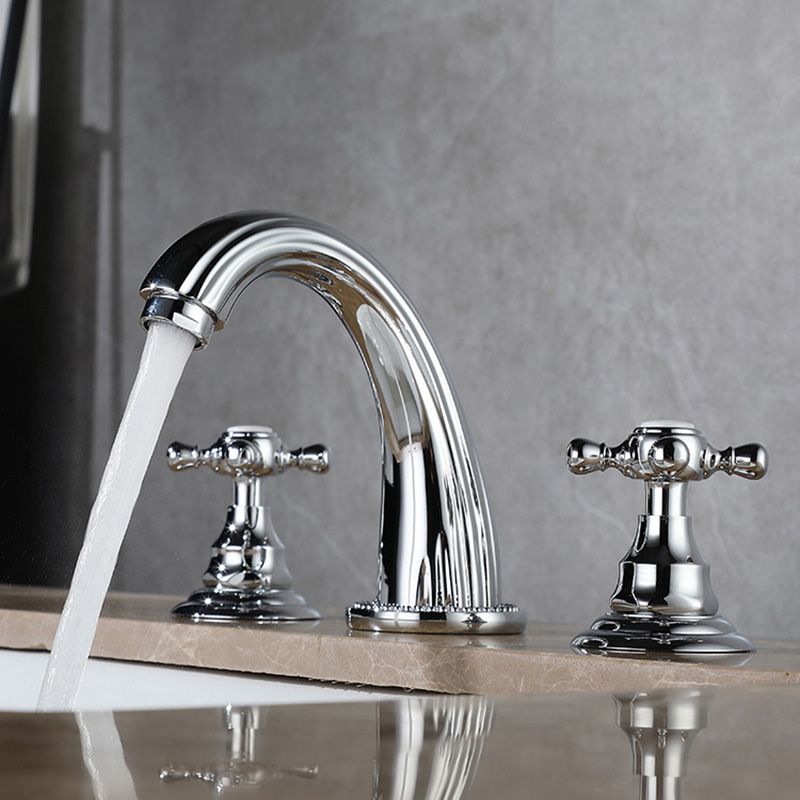 Glam Centerset Faucet Brass 2 Knob Handles 3 Holes Low Arc Bathroom Sink Faucet Clearhalo 'Bathroom Remodel & Bathroom Fixtures' 'Bathroom Sink Faucets' 'Bathroom Sinks & Faucet Components' 'bathroom_sink_faucets' 'Home Improvement' 'home_improvement' 'home_improvement_bathroom_sink_faucets' 1200x1200_9ecc3a12-91a2-484d-b471-222f9f4e26da