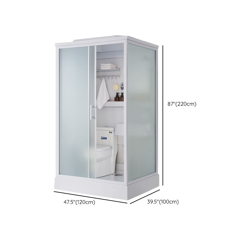 Frosted Glass Single Sliding Shower Enclosure Framed Shower Kit in White Clearhalo 'Bathroom Remodel & Bathroom Fixtures' 'Home Improvement' 'home_improvement' 'home_improvement_shower_stalls_enclosures' 'Shower Stalls & Enclosures' 'shower_stalls_enclosures' 'Showers & Bathtubs' 1200x1200_9f02c181-d427-4672-876e-d6e383f63f20