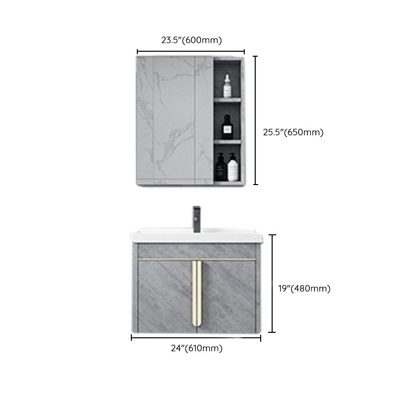 Glam Sink Vanity Wall-Mounted 2 Doors Rectangle Single Bathroom Sink Vanity with Mirror Clearhalo 'Bathroom Remodel & Bathroom Fixtures' 'Bathroom Vanities' 'bathroom_vanities' 'Home Improvement' 'home_improvement' 'home_improvement_bathroom_vanities' 1200x1200_9f04c77c-f013-4534-b363-0714789fbb66