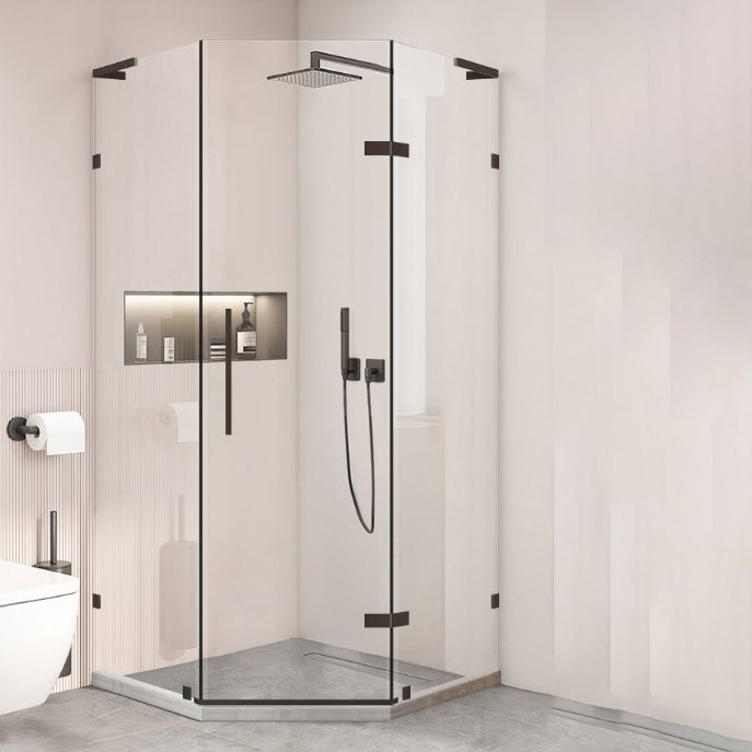 Black Semi Frameless Glass Shower Door Hinged Shower Bath Door Clearhalo 'Bathroom Remodel & Bathroom Fixtures' 'Home Improvement' 'home_improvement' 'home_improvement_shower_tub_doors' 'Shower and Tub Doors' 'shower_tub_doors' 'Showers & Bathtubs' 1200x1200_9f1eaa30-f39e-4265-a12f-936a52698bb4