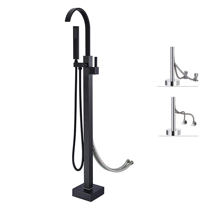 Freestanding Bathtub Faucet Floor Mounted One Lever Handle with Hose Clearhalo 'Bathroom Remodel & Bathroom Fixtures' 'Bathtub Faucets' 'bathtub_faucets' 'Home Improvement' 'home_improvement' 'home_improvement_bathtub_faucets' 1200x1200_9f74bb17-f98c-4987-afa6-825a58c34396