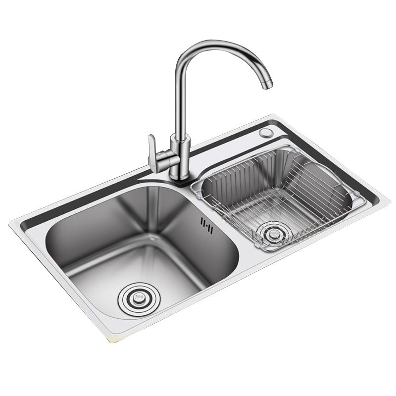 Modern Stainless Steel Kitchen Sink Double Sink Kitchen Sink with Basket Strainer Clearhalo 'Home Improvement' 'home_improvement' 'home_improvement_kitchen_sinks' 'Kitchen Remodel & Kitchen Fixtures' 'Kitchen Sinks & Faucet Components' 'Kitchen Sinks' 'kitchen_sinks' 1200x1200_9f821ee6-86b6-450e-ac30-5e74e92855b2
