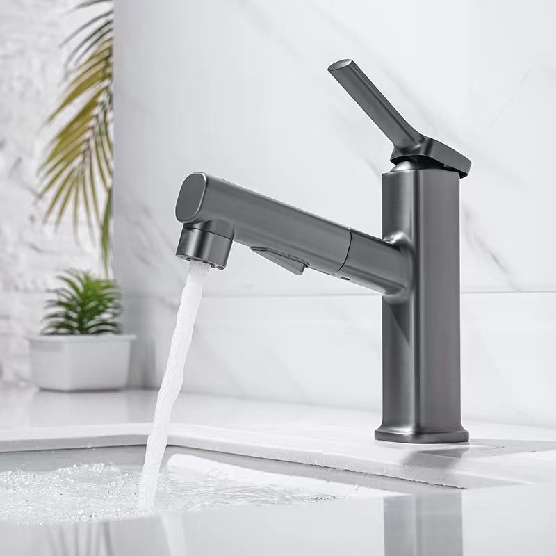Contemporary Vessel Faucet Pull-out Centerset Faucet with Swivel Spout Clearhalo 'Bathroom Remodel & Bathroom Fixtures' 'Bathroom Sink Faucets' 'Bathroom Sinks & Faucet Components' 'bathroom_sink_faucets' 'Home Improvement' 'home_improvement' 'home_improvement_bathroom_sink_faucets' 1200x1200_9f89d734-d6d0-4e9a-b57b-4cb39cbb7a0b