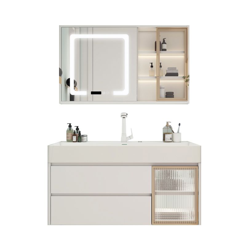 White Bathroom Vanity Mirror Rectangle Single Sink Wall Mount 2 Drawers Vanity with Door Clearhalo 'Bathroom Remodel & Bathroom Fixtures' 'Bathroom Vanities' 'bathroom_vanities' 'Home Improvement' 'home_improvement' 'home_improvement_bathroom_vanities' 1200x1200_9fcfe09f-6915-4b70-9ac7-061cf6e89227