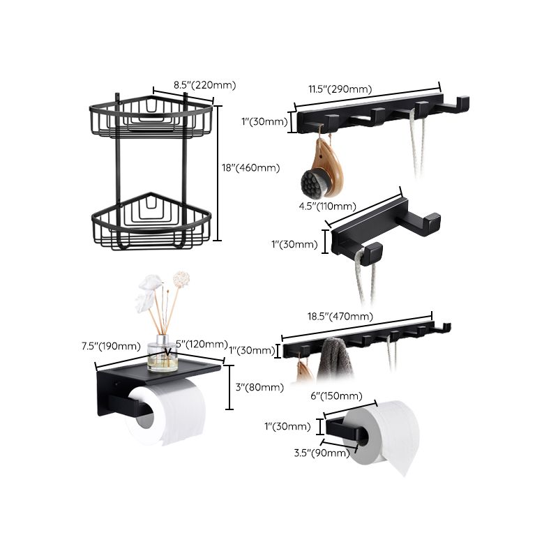 Matte Black 5-Piece Modern Bathroom Accessory as Individual or as a Set with Towel Bar Clearhalo 'Bathroom Hardware Sets' 'Bathroom Hardware' 'Bathroom Remodel & Bathroom Fixtures' 'bathroom_hardware_sets' 'Home Improvement' 'home_improvement' 'home_improvement_bathroom_hardware_sets' 1200x1200_a01efc92-8be2-4740-b050-52410f4668c0