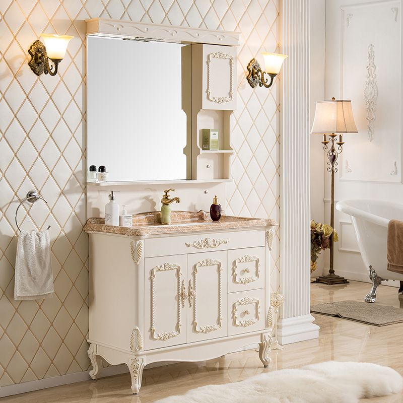 Mirror Vanity White 2 Doors Freestanding PVC Frame Oval Single Sink Bathroom Vanity Clearhalo 'Bathroom Remodel & Bathroom Fixtures' 'Bathroom Vanities' 'bathroom_vanities' 'Home Improvement' 'home_improvement' 'home_improvement_bathroom_vanities' 1200x1200_a0269095-1e1f-4a28-8312-7c5e02e95add