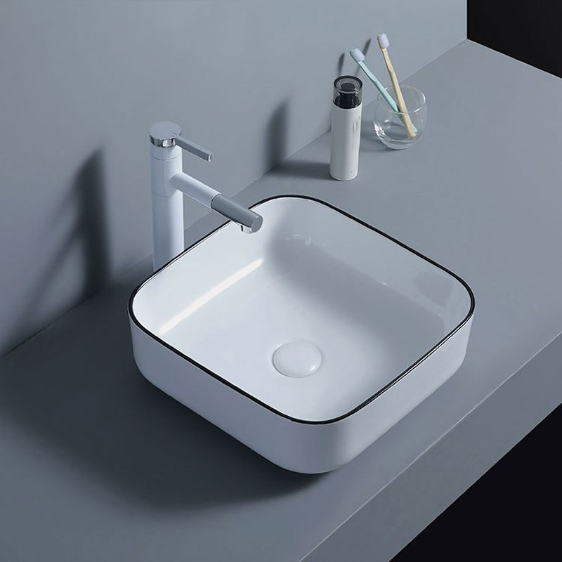 Modern Bathroom Sink with Single Faucet Hole Porcelain Rectangular Vessel Bathroom Sink Clearhalo 'Bathroom Remodel & Bathroom Fixtures' 'Bathroom Sinks & Faucet Components' 'Bathroom Sinks' 'bathroom_sink' 'Home Improvement' 'home_improvement' 'home_improvement_bathroom_sink' 1200x1200_a058364e-d2b4-44f2-880e-4d0df84e3a3c