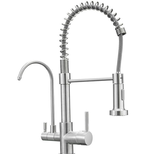 Modern Spring Spout Kitchen Faucet 2-Handle Bar Faucet with 2-Dispenser Clearhalo 'Home Improvement' 'home_improvement' 'home_improvement_kitchen_faucets' 'Kitchen Faucets' 'Kitchen Remodel & Kitchen Fixtures' 'Kitchen Sinks & Faucet Components' 'kitchen_faucets' 1200x1200_a07acad0-dd10-4b22-9ad0-edd8d180f278