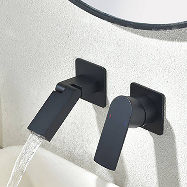 Waterfall Spout Bathroom Faucet Swivel Lever Handle 2 Holes Wall-Mounted Sink Faucet Clearhalo 'Bathroom Remodel & Bathroom Fixtures' 'Bathroom Sink Faucets' 'Bathroom Sinks & Faucet Components' 'bathroom_sink_faucets' 'Home Improvement' 'home_improvement' 'home_improvement_bathroom_sink_faucets' 1200x1200_a0828628-313f-45d3-aab9-541652f3a87f