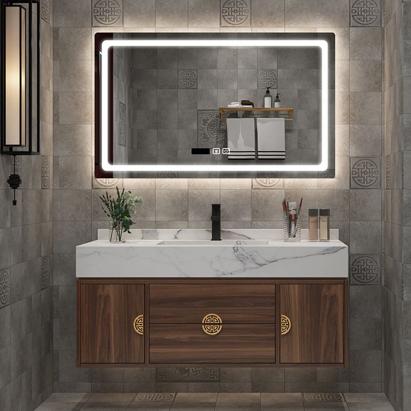 Wood Frame Vanity 2 Drawers Wall Mount Single Sink Rectangle Bathroom Vanity with Mirror Clearhalo 'Bathroom Remodel & Bathroom Fixtures' 'Bathroom Vanities' 'bathroom_vanities' 'Home Improvement' 'home_improvement' 'home_improvement_bathroom_vanities' 1200x1200_a0b3900c-3df1-4ef5-9b50-11dc23065eb3