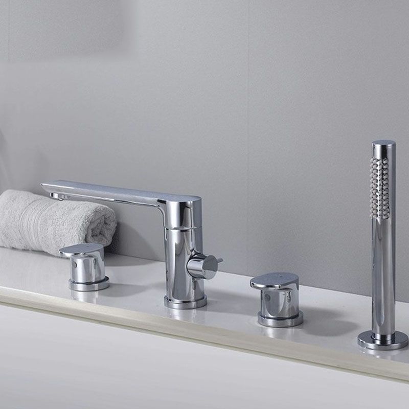 Deck Mounted Copper Roman Tub Faucet Low Arc Roman Tub Faucet Set with Hand Shower Clearhalo 'Bathroom Remodel & Bathroom Fixtures' 'Bathtub Faucets' 'bathtub_faucets' 'Home Improvement' 'home_improvement' 'home_improvement_bathtub_faucets' 1200x1200_a0bc26d6-295b-45e7-8b9e-d01659e19a68