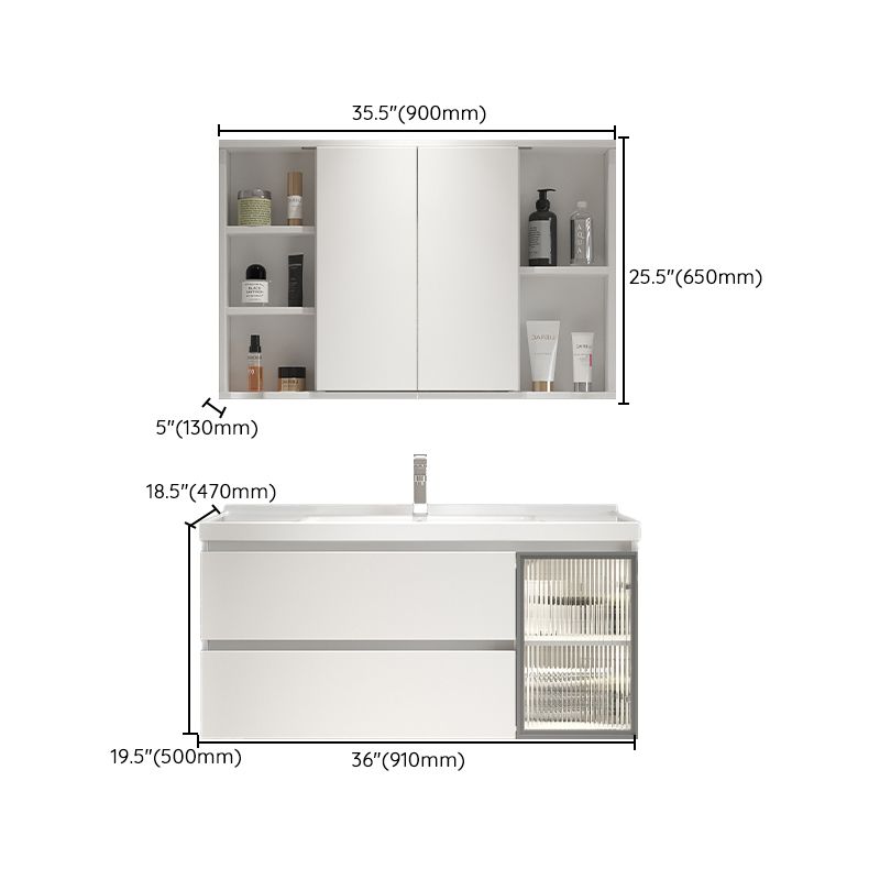 White Vanity Single Sink Rectangular 2 Drawers Wall-Mounted Bath Vanity with Mirror Clearhalo 'Bathroom Remodel & Bathroom Fixtures' 'Bathroom Vanities' 'bathroom_vanities' 'Home Improvement' 'home_improvement' 'home_improvement_bathroom_vanities' 1200x1200_a0edd0a5-0522-4b4b-9c0f-3198759b9583