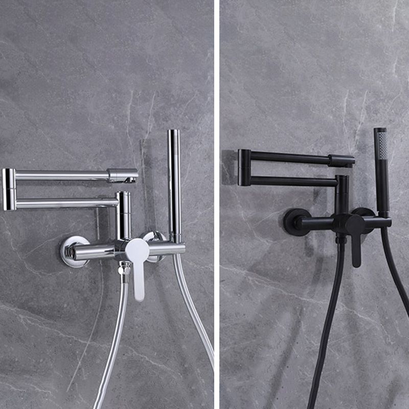 Wall Mounted Metal Tub Filler Low Arc Waterfall Bathroom Faucet with Hose Clearhalo 'Bathroom Remodel & Bathroom Fixtures' 'Bathtub Faucets' 'bathtub_faucets' 'Home Improvement' 'home_improvement' 'home_improvement_bathtub_faucets' 1200x1200_a11aed63-a074-4a25-a2bb-989b5224e9cb