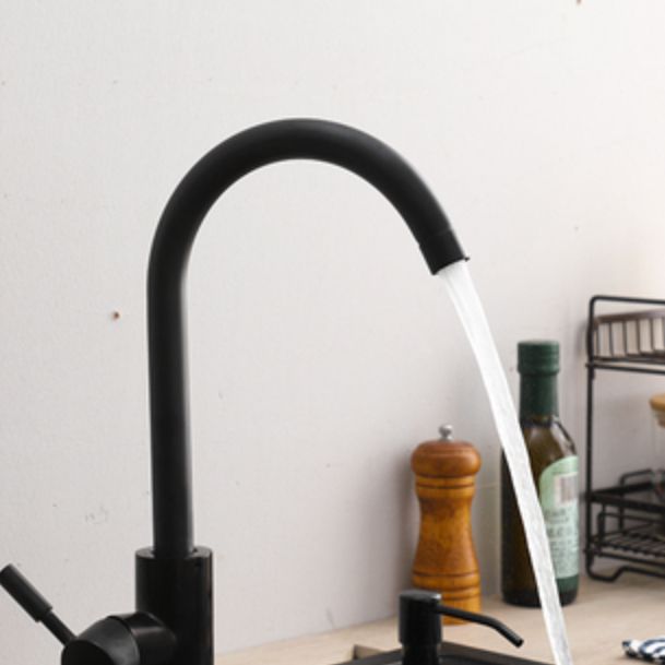 Modern 1-Handle Bar Faucet with Supply Lines Kitchen Faucet in Black Clearhalo 'Home Improvement' 'home_improvement' 'home_improvement_kitchen_faucets' 'Kitchen Faucets' 'Kitchen Remodel & Kitchen Fixtures' 'Kitchen Sinks & Faucet Components' 'kitchen_faucets' 1200x1200_a136deba-5fd9-42e0-8e35-9c6059fef97c