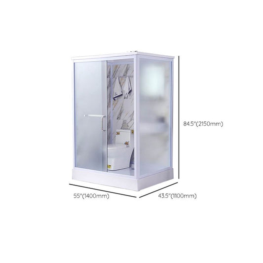 White Single Sliding Shower Kit Rectangle Frosted Shower Stall Clearhalo 'Bathroom Remodel & Bathroom Fixtures' 'Home Improvement' 'home_improvement' 'home_improvement_shower_stalls_enclosures' 'Shower Stalls & Enclosures' 'shower_stalls_enclosures' 'Showers & Bathtubs' 1200x1200_a147ca93-04bd-410e-9b74-c6b590884125