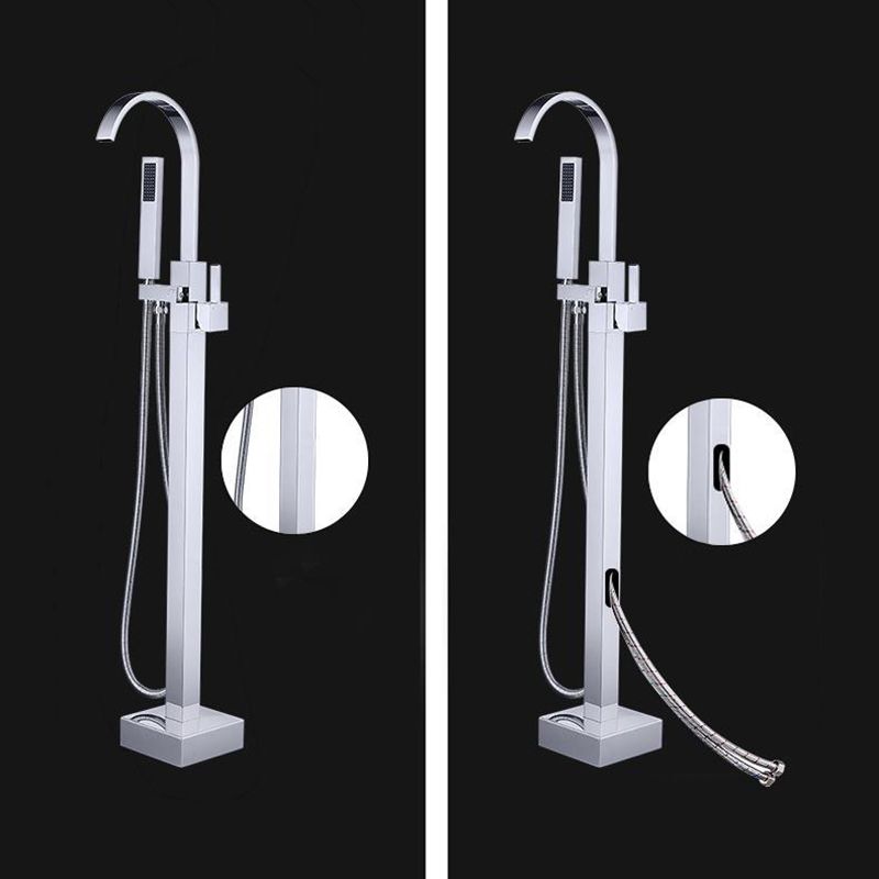 Freestanding Bathtub Faucet Floor Mounted One Lever Handle with Hose Clearhalo 'Bathroom Remodel & Bathroom Fixtures' 'Bathtub Faucets' 'bathtub_faucets' 'Home Improvement' 'home_improvement' 'home_improvement_bathtub_faucets' 1200x1200_a15d9351-1c0a-42e8-b536-fdf0c657abb8