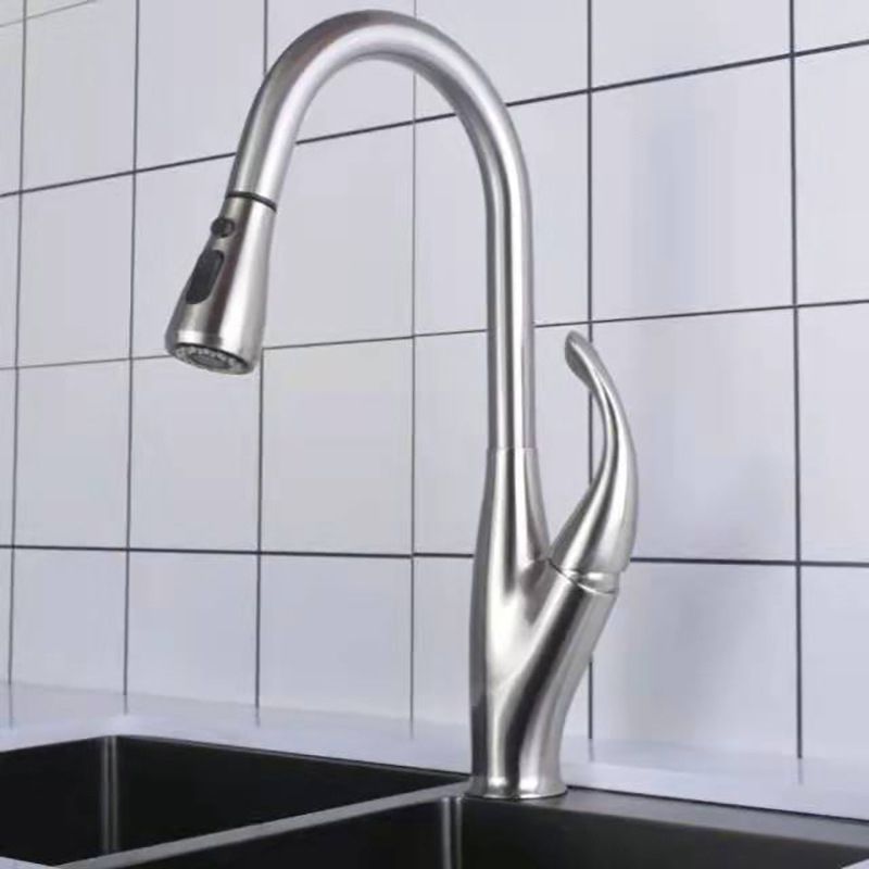 Modern 1-Handle Faucet Black/Silver Copper with Pull out Sprayer Faucet Clearhalo 'Home Improvement' 'home_improvement' 'home_improvement_kitchen_faucets' 'Kitchen Faucets' 'Kitchen Remodel & Kitchen Fixtures' 'Kitchen Sinks & Faucet Components' 'kitchen_faucets' 1200x1200_a18508e5-815a-4f86-9700-9478a009755f