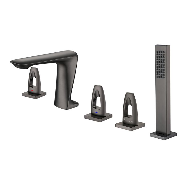 Modern Bathtub Faucet Flush Mounted Shower Head Rod Handle Faucet Clearhalo 'Bathroom Remodel & Bathroom Fixtures' 'Bathtub Faucets' 'bathtub_faucets' 'Home Improvement' 'home_improvement' 'home_improvement_bathtub_faucets' 1200x1200_a1b1179c-e990-4eb3-98e4-31f12c156bd9