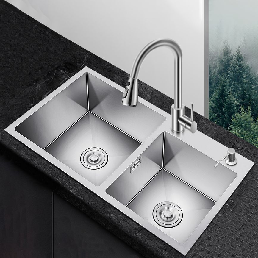 Scratch Resistant Kitchen Sink Double Bowl Stainless Steel Square Top-Mount Kitchen Sink Clearhalo 'Home Improvement' 'home_improvement' 'home_improvement_kitchen_sinks' 'Kitchen Remodel & Kitchen Fixtures' 'Kitchen Sinks & Faucet Components' 'Kitchen Sinks' 'kitchen_sinks' 1200x1200_a1b58f5a-4421-4b8d-8347-a9eaf49010a2