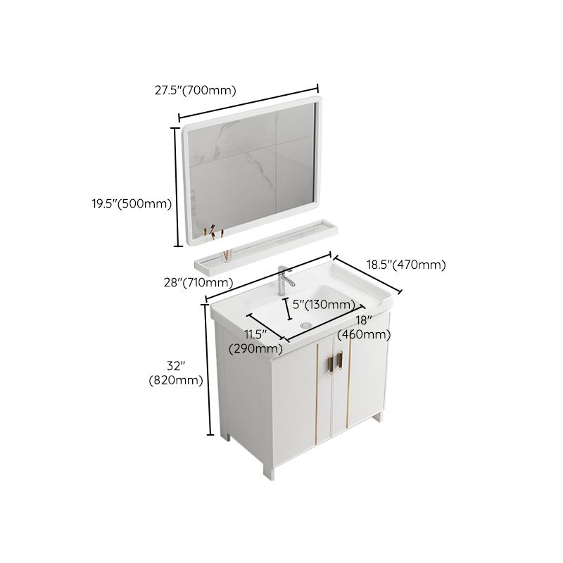 Glam Vanity Rectangle Mirror Metal Frame White Bathroom Vanity with Single Sink Clearhalo 'Bathroom Remodel & Bathroom Fixtures' 'Bathroom Vanities' 'bathroom_vanities' 'Home Improvement' 'home_improvement' 'home_improvement_bathroom_vanities' 1200x1200_a1b5fcb1-0159-4d5a-943f-ae4d68c72c7e