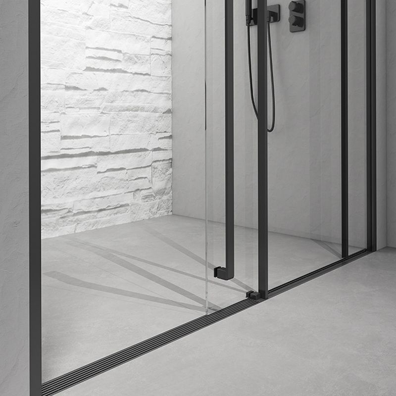 Gray Narrow Side Shower Door Single Sliding Door Tempered Glass Shower Door Clearhalo 'Bathroom Remodel & Bathroom Fixtures' 'Home Improvement' 'home_improvement' 'home_improvement_shower_tub_doors' 'Shower and Tub Doors' 'shower_tub_doors' 'Showers & Bathtubs' 1200x1200_a1de450d-3dbe-415c-b08a-57af91588a51