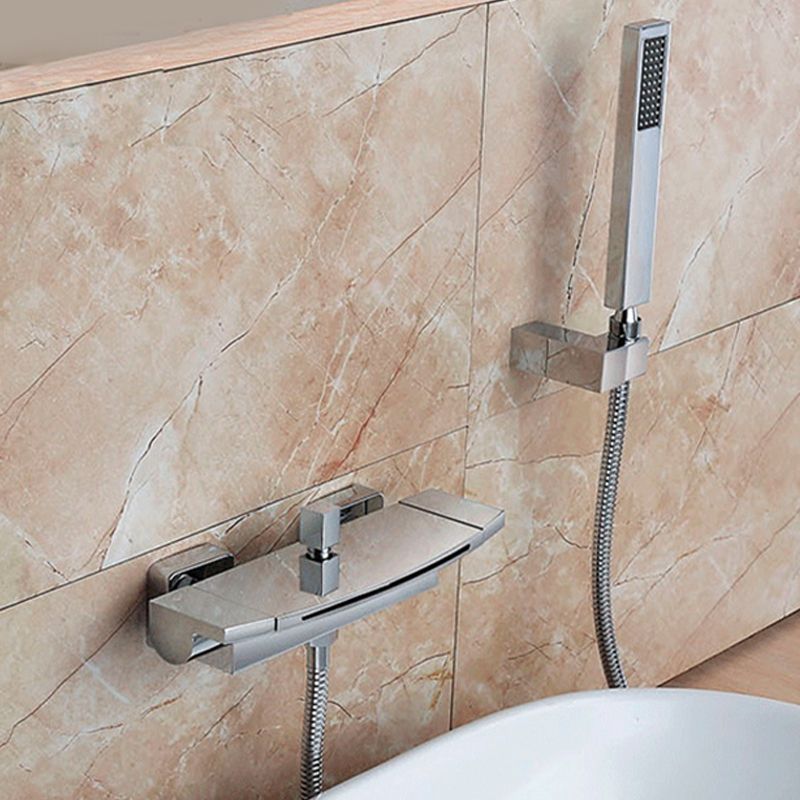 Wall Mounted Metal Freestanding Tub Filler Two Handles Freestanding Faucet Clearhalo 'Bathroom Remodel & Bathroom Fixtures' 'Bathtub Faucets' 'bathtub_faucets' 'Home Improvement' 'home_improvement' 'home_improvement_bathtub_faucets' 1200x1200_a1e48821-395a-48a1-801e-7166c9af8484