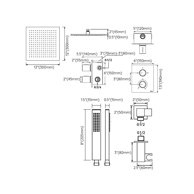Modern Shower Set Brass Adjustable Shower Head Ceiling Mounted Shower Head Combo Clearhalo 'Bathroom Remodel & Bathroom Fixtures' 'Home Improvement' 'home_improvement' 'home_improvement_shower_faucets' 'Shower Faucets & Systems' 'shower_faucets' 'Showers & Bathtubs Plumbing' 'Showers & Bathtubs' 1200x1200_a1f45aa7-5235-4885-955a-cdab864f4212